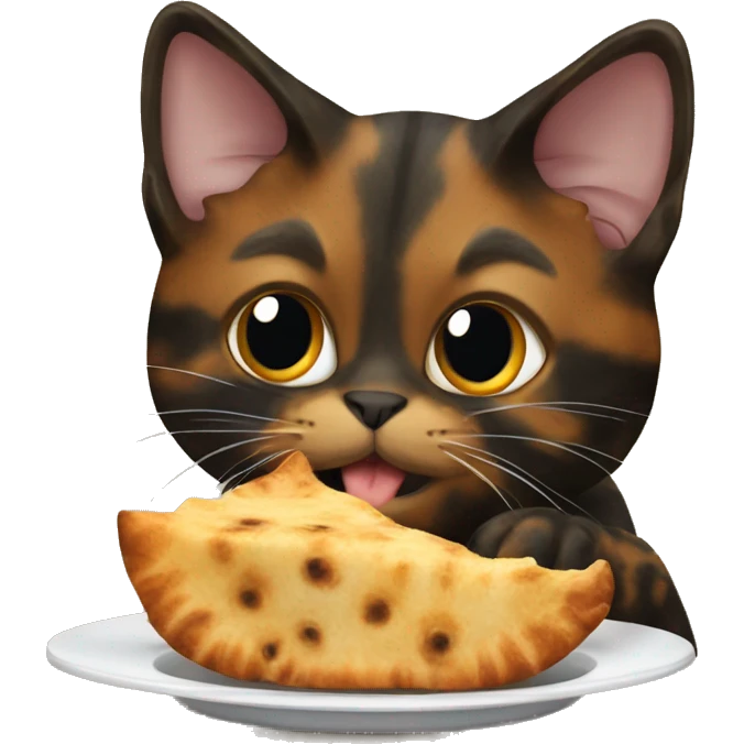 tortoiseshell cat eating emoji