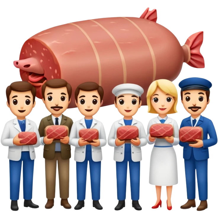 artists welcoming guests at a French  spam meat exhibition  emoji