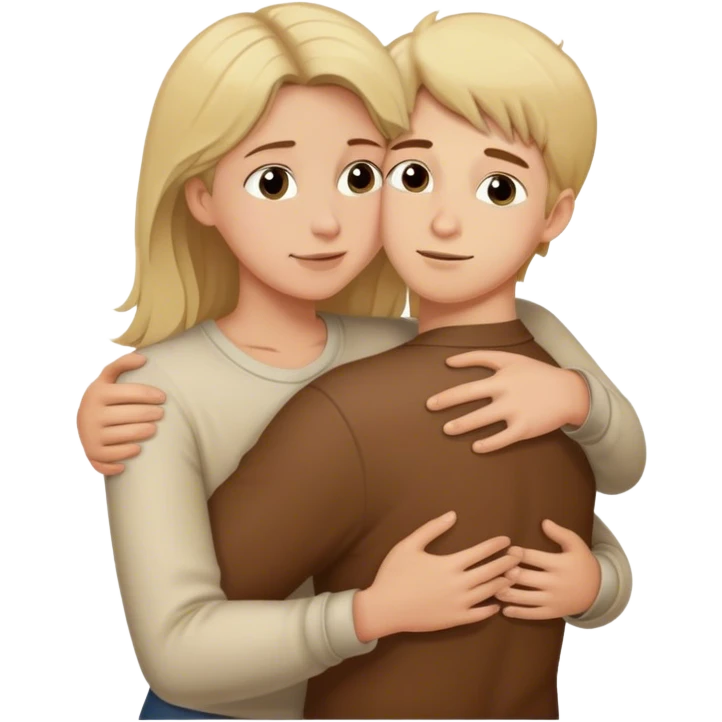 Blonde-haired boy hugging his brown-haired mother emoji