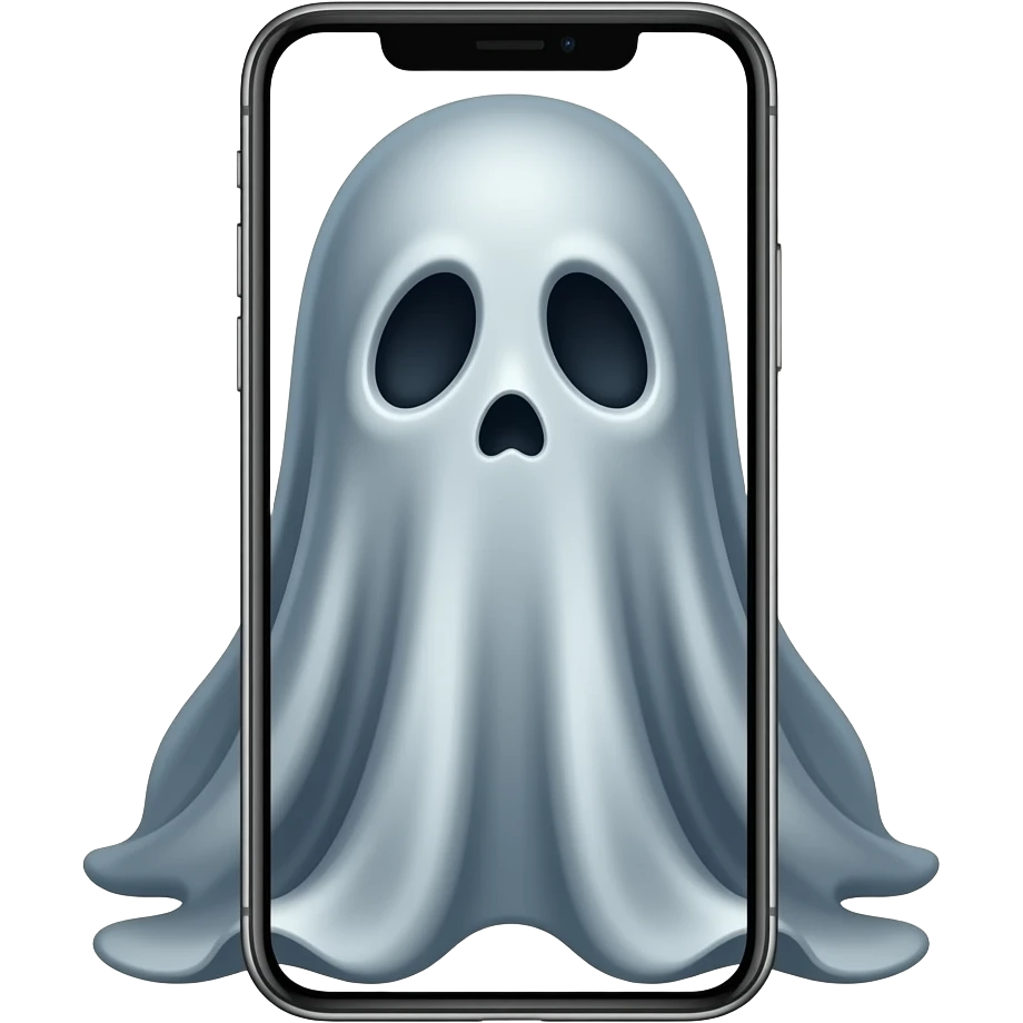 Haunting ghost realistic sceollinf on cell phone . Fantasy emoji