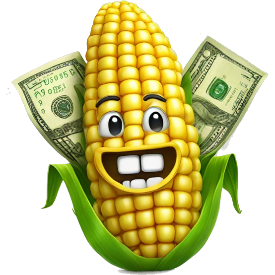 Corn with gold tooth holding money emoji