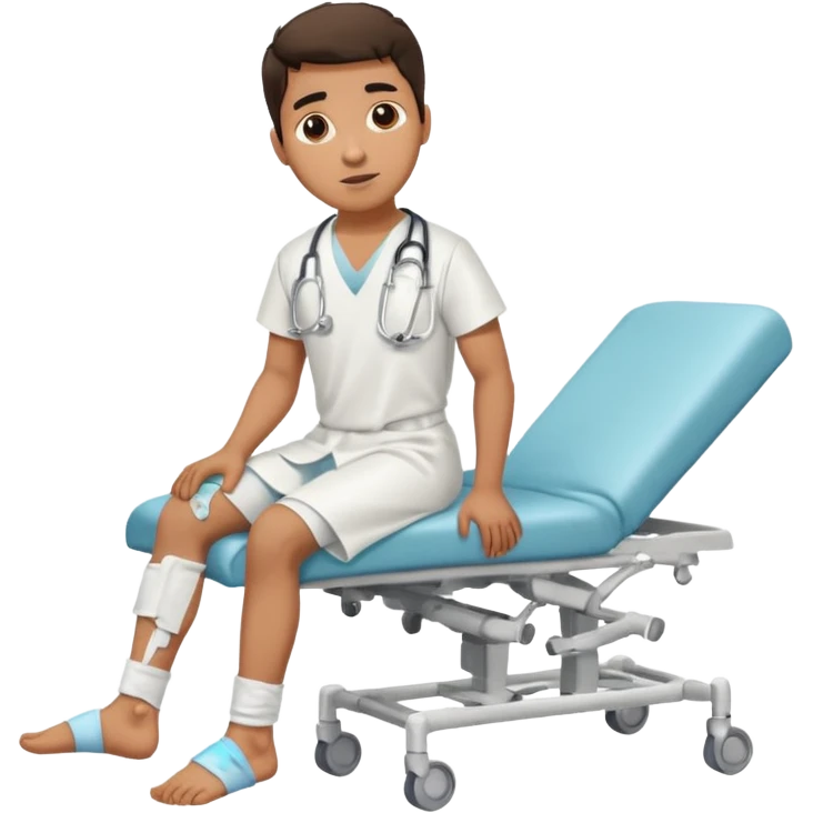 A young hispanic guy with a broken leg in the hospital. emoji