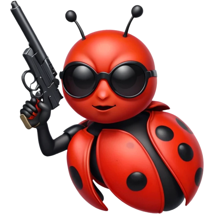 an evil ladybug with dark sunglasses and a pistol emoji