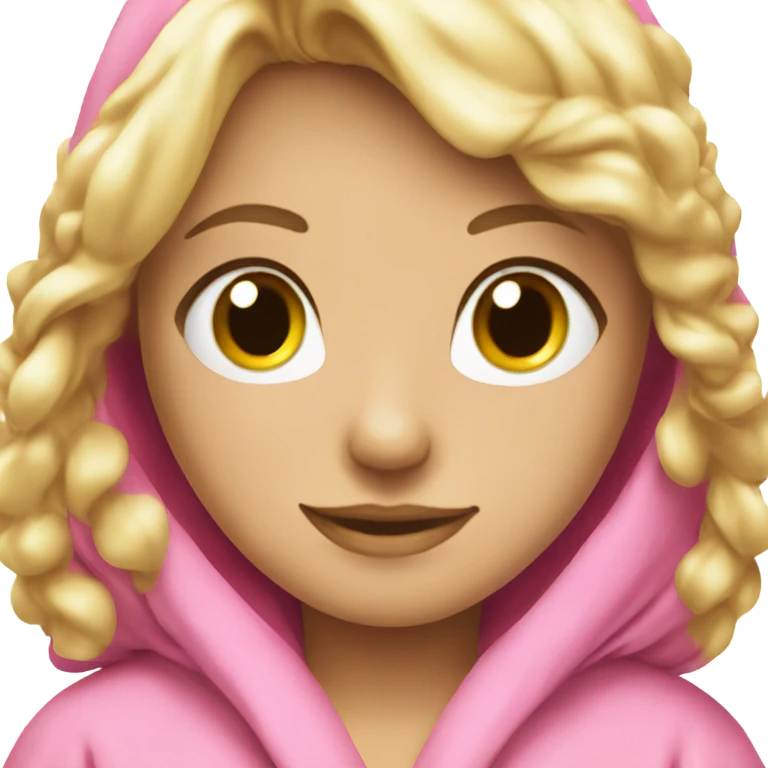 Pretty Blode girl wearing a pink silky bathrobe emoji