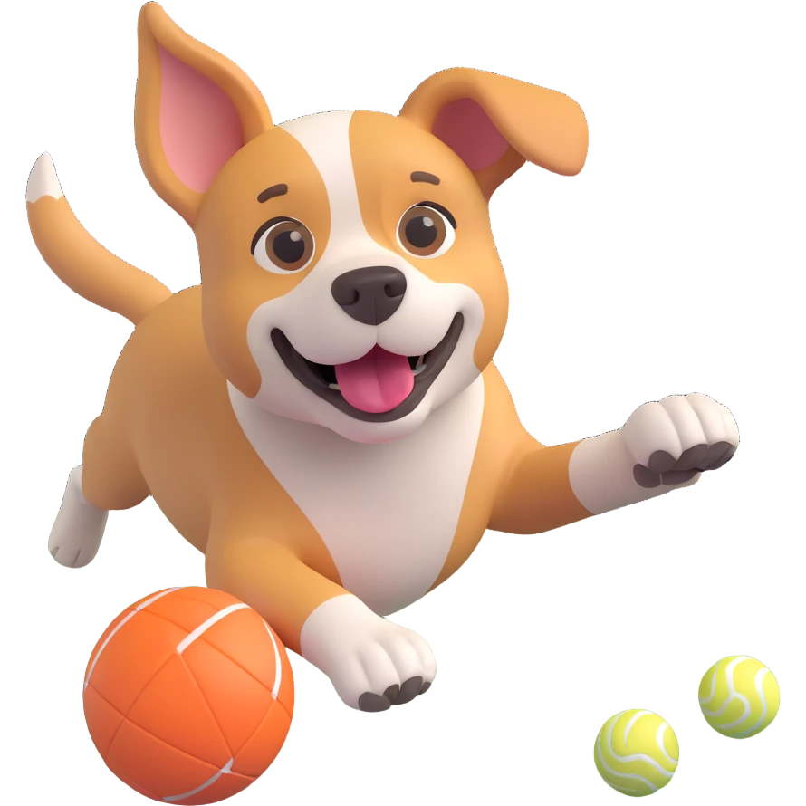 dog chasing ball in forrest, close up pose emoji