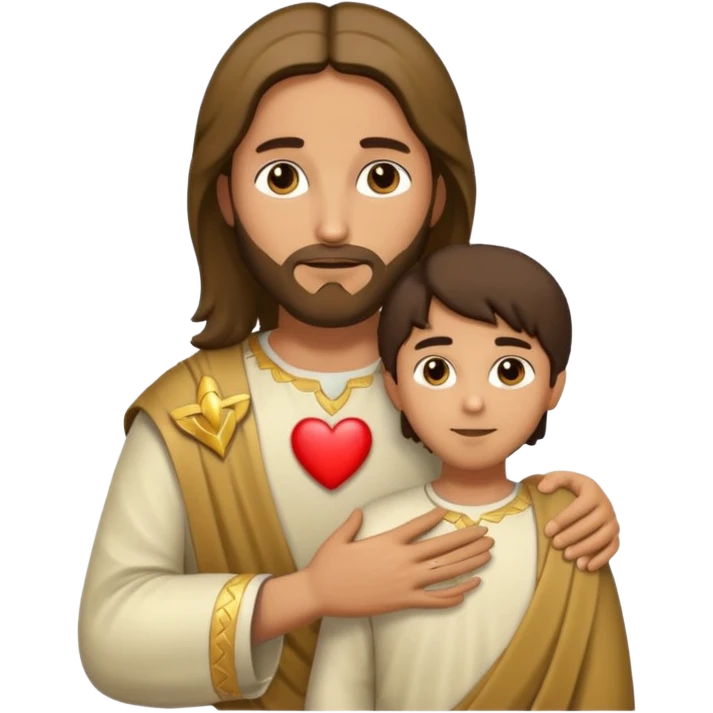Jesus placing a hand on a person's shoulder, a heart between them emoji