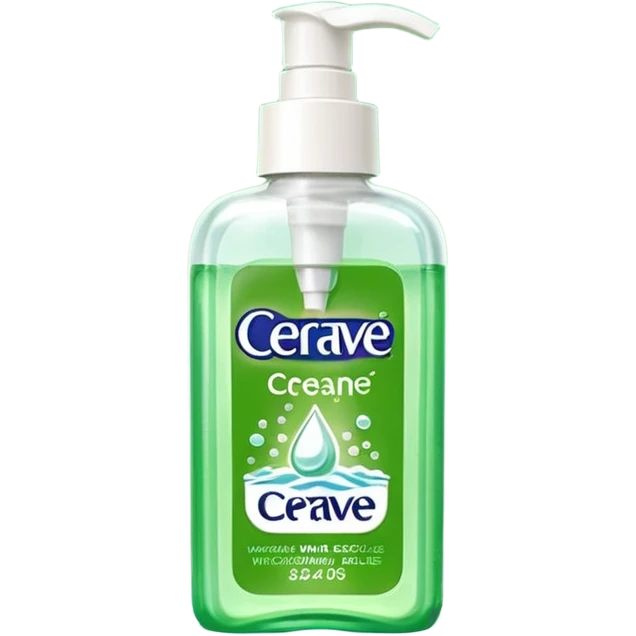 `CeraVe-shaped white rectangular pump bottle with soft green label CeraVe” stripe. Surrounded by floating water bubbles, glowing light particles, and a gentle green mist. Feels like a calm hydration spell in a bottle. Clean, glossy, emoji-style.`magical
 emoji