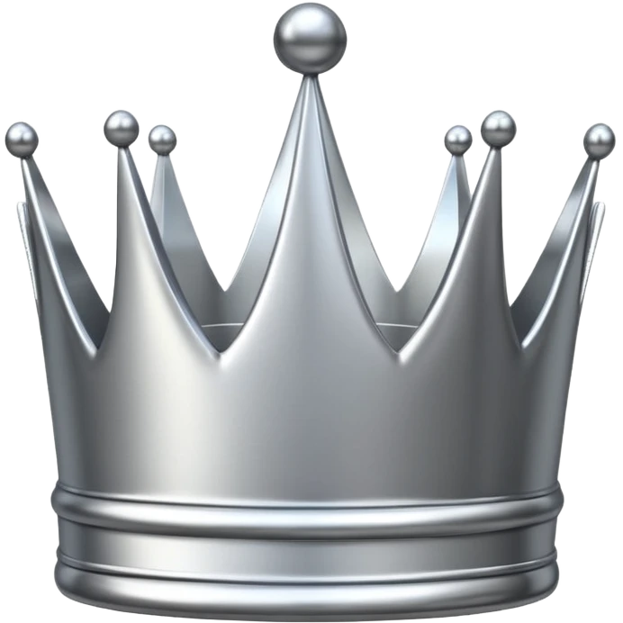 A luxury silver crown emoji, chrome metallic finish, smooth rounded edges, subtle sparkle, polished reflective surface, cute proportions, iOS emoji style, centered on a clean white background, soft studio lighting, no outlines emoji