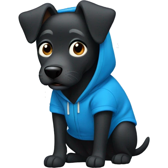Black Dog wearing a blue hoodie emoji