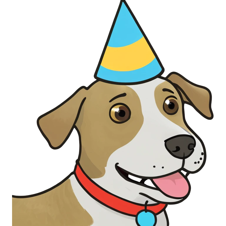 dog with a party hat meme style emoji