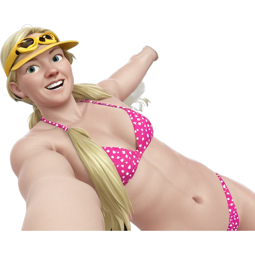 smiling girl in bikini with weapon emoji
