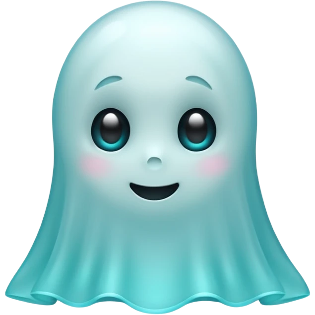 Cute cyan ghost character with big adorable eyes and a small smile emoji
