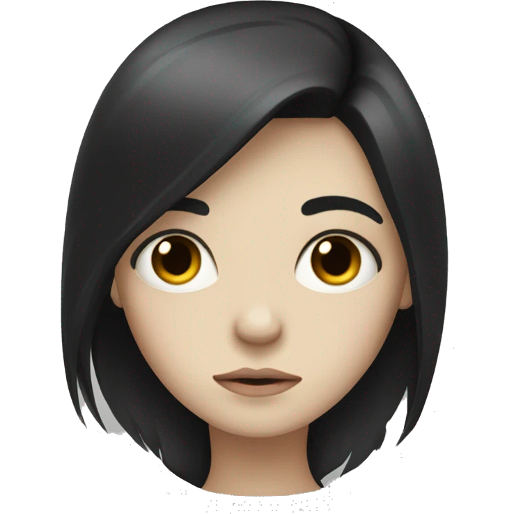 Pale girl with long black hair with a sad face emoji
