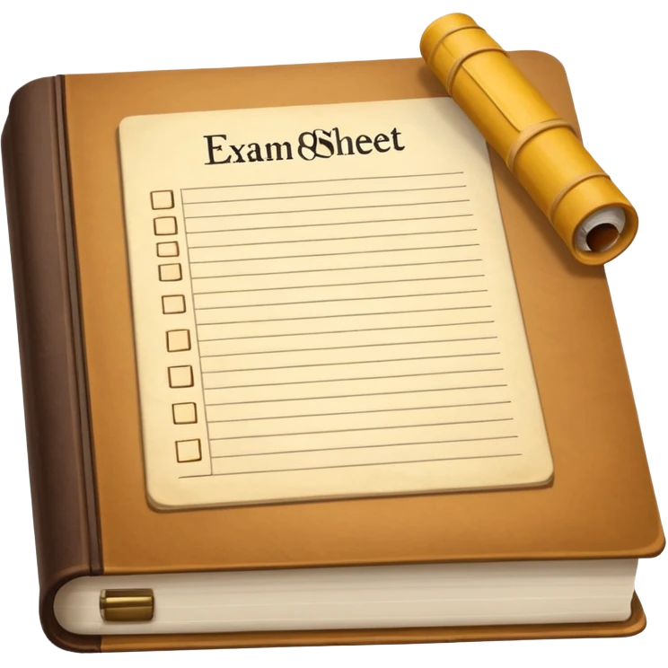 an exam answer sheet and a book next to it emoji