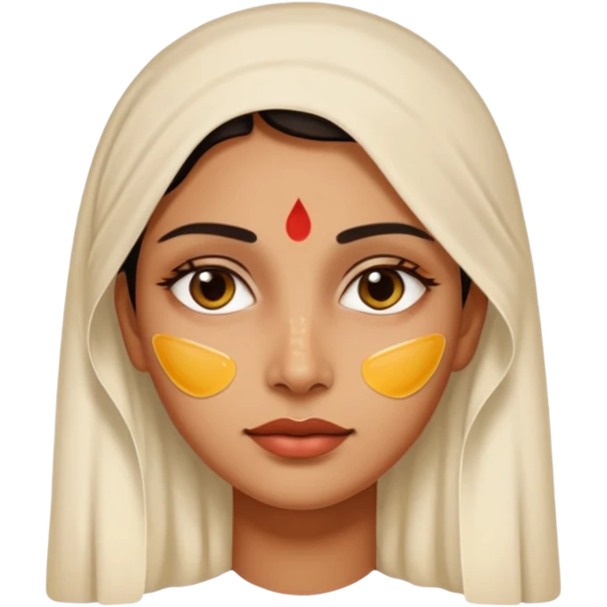 make an emoticon of a woman that has gel-like under eye patches of skincare of transparent color and make the woman slightly indian with only skintone and hair and no other such element and make the patches slightly bigger emoji