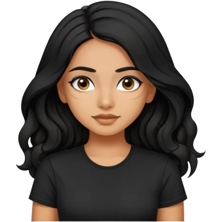 a pretty tan indian bratz girl. eyeliner on, wearing a black tshirt. wavy long BLACK coloured hair emoji