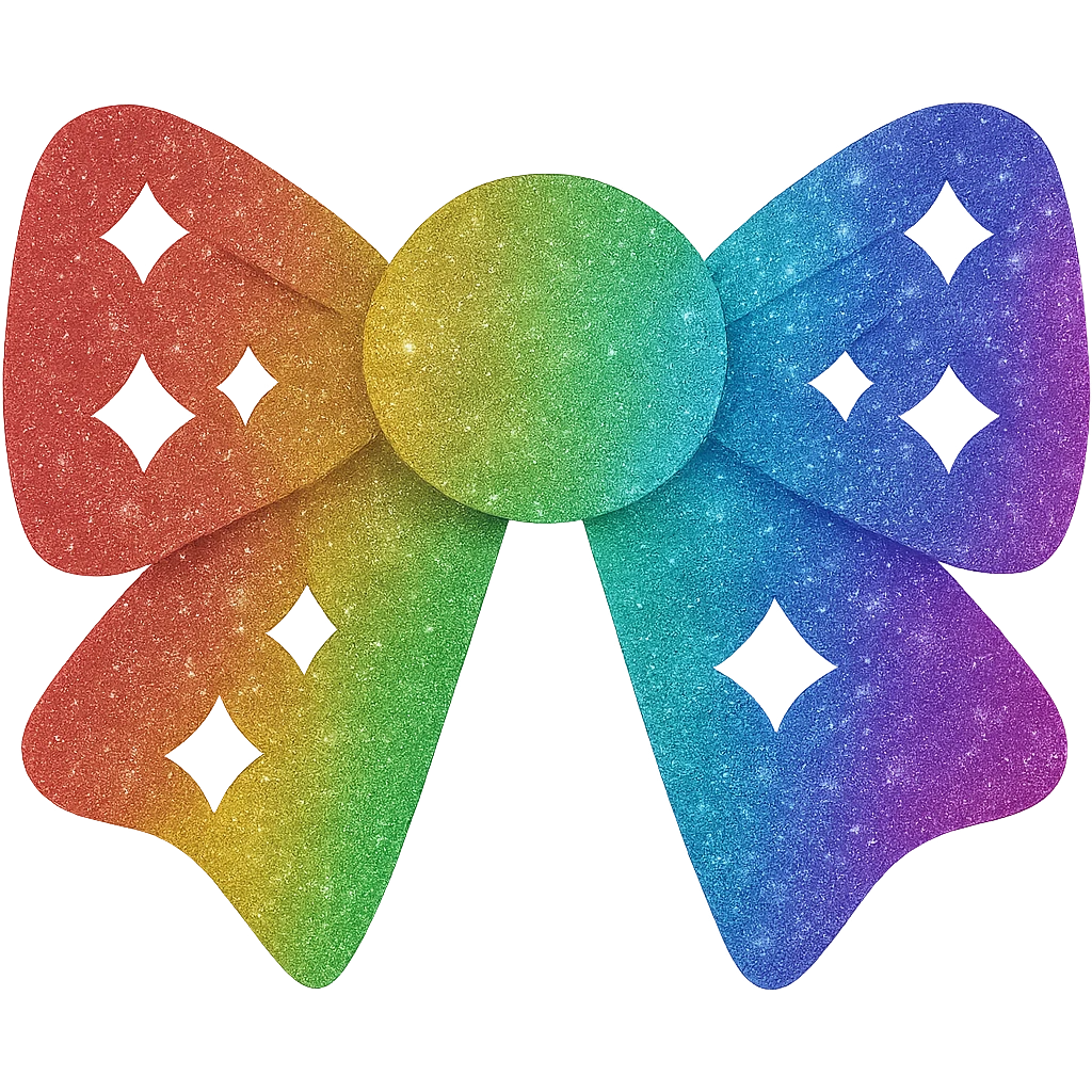 Make the glitter bow rainbow colored with shimmering texture, elegant and festive, no background. emoji