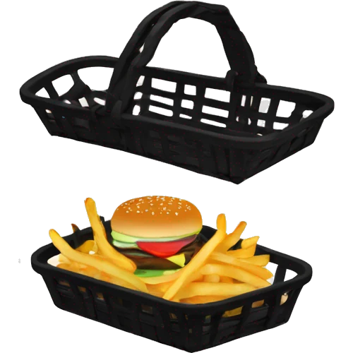 Burger and fries in a shallow oval black basket emoji