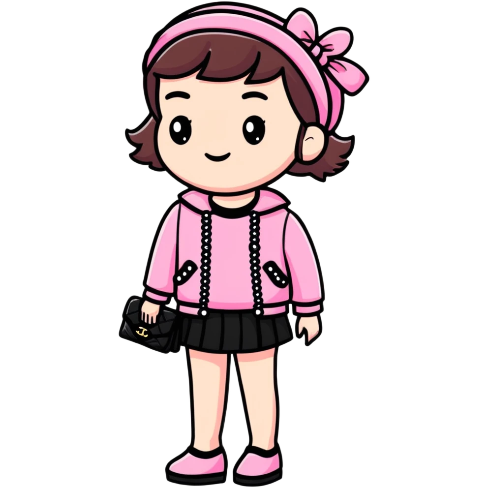 girl wearing pink Chanel-style outfit emoji
