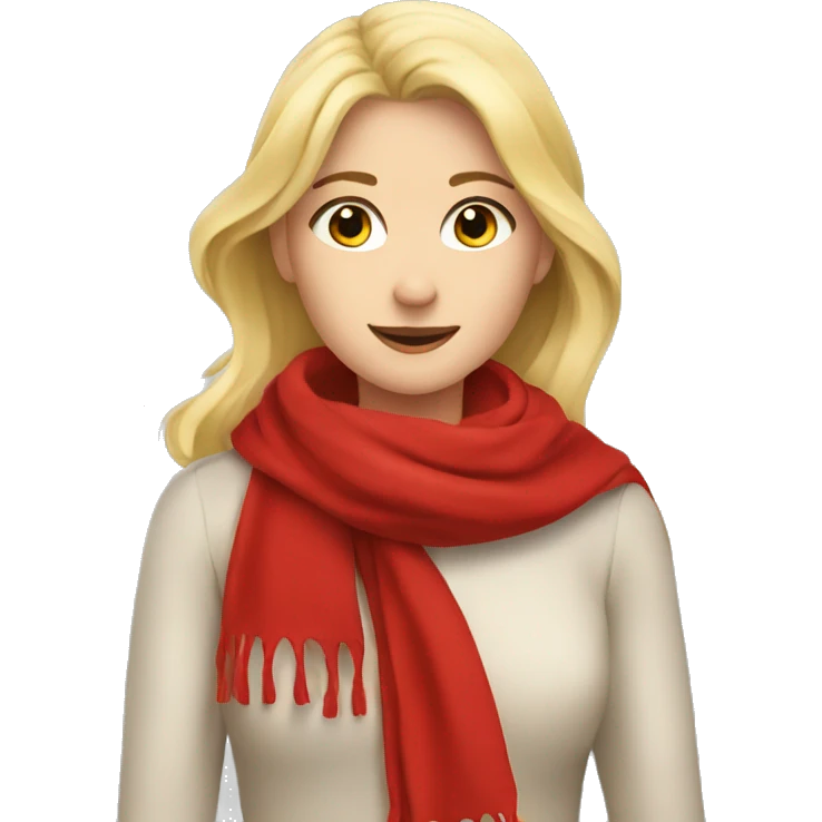 Blonde girl in red scarf with falling leaves  emoji
