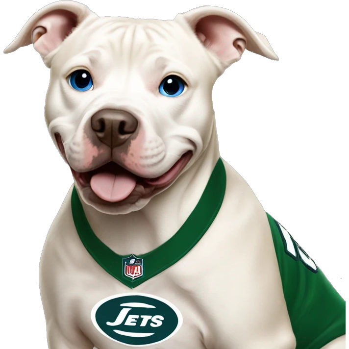 Blonde pitbull with blue eyes with a jets jersey on emoji