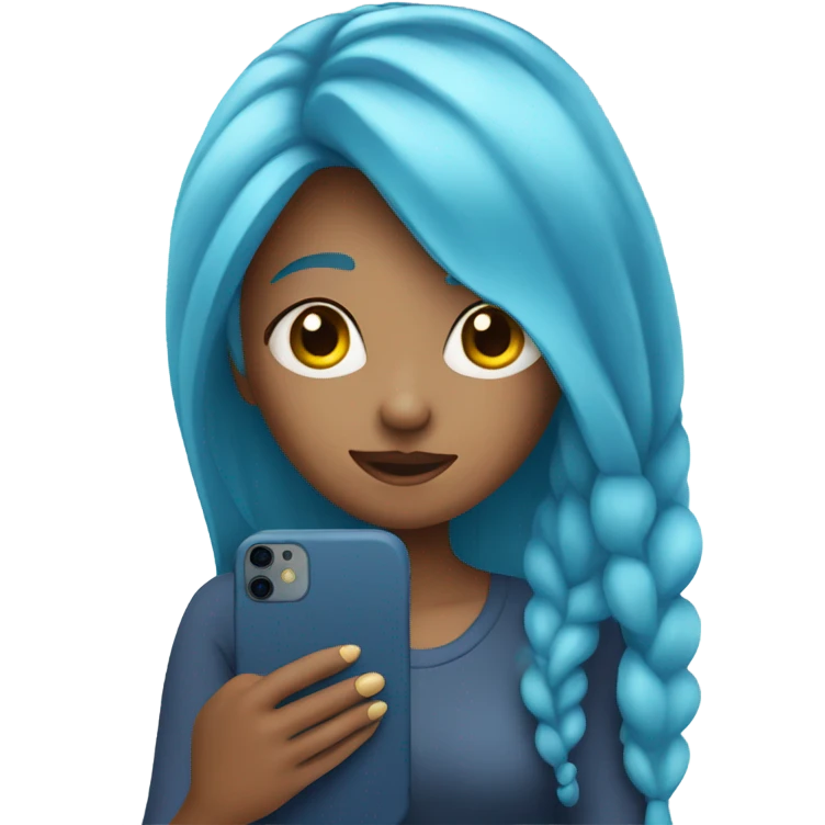 girl with long blue hair holding a phone in her hands emoji