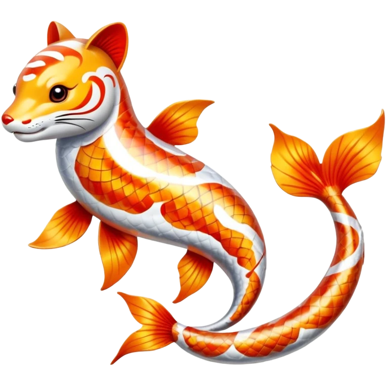 Exotic Tropical Floral Swirl-Patterned Tribal Pretty Asian ornate painted Japanese aesthetic beautiful shiny pretty glossy smooth elegant Koi-Fish-Kitsune-Yokai-animal-creature with tiger stripes on it, 4 legs, a tail emoji