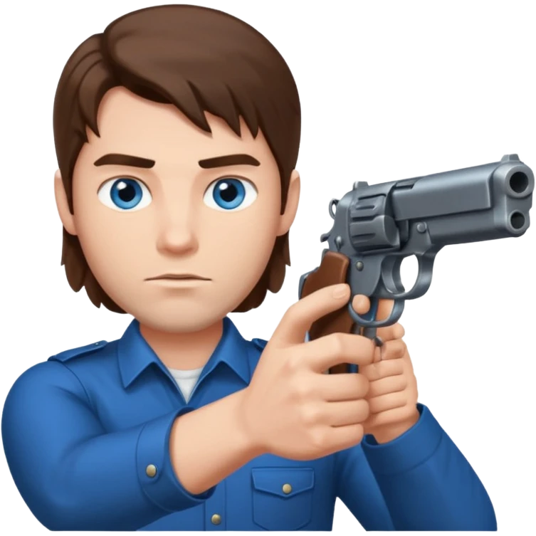 guy w medium long brown hair and blue eyes with gun pointing at head emoji