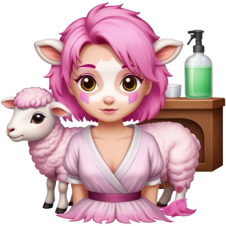 lamb dyeing hair in saloon emoji