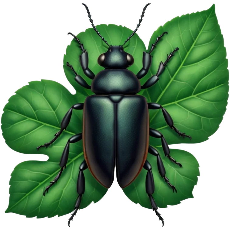 a black beetle on leaf emoji