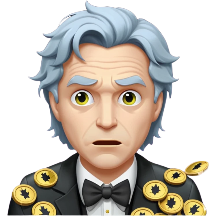 disheveled bat man losing money at a slot machine, panicked face, coins flying emoji