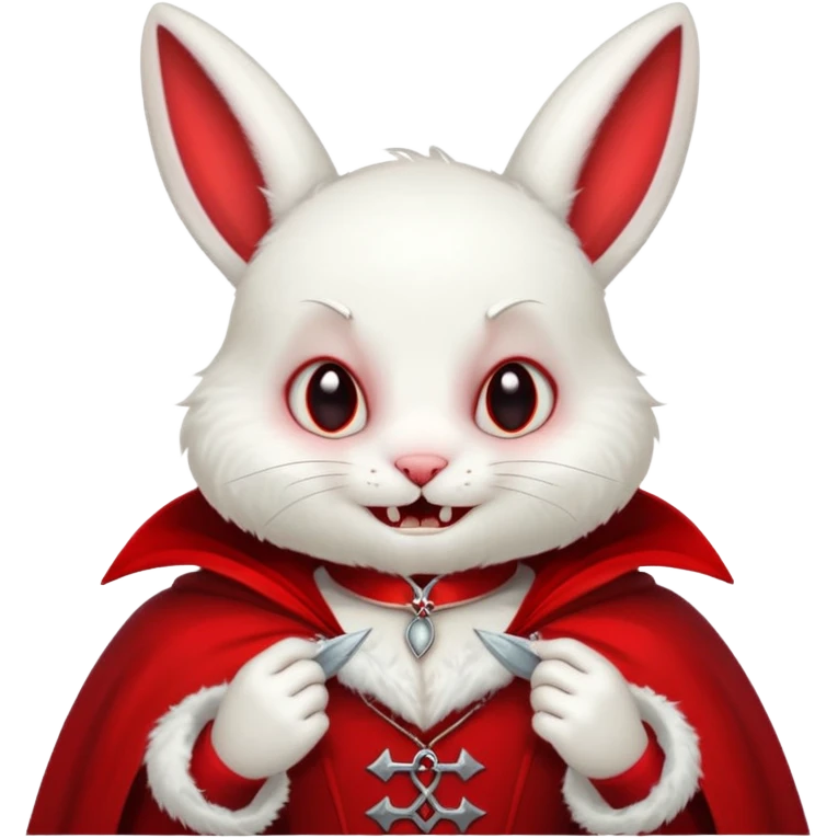 Vampire animal, bunny'  in red collar cloak, fangs emoji