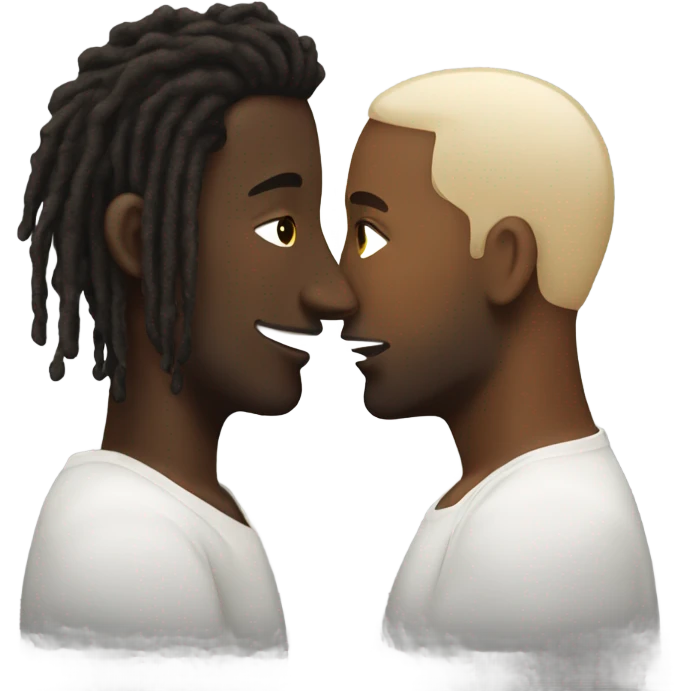 Black man with dreads kissing white man with brown hair. emoji