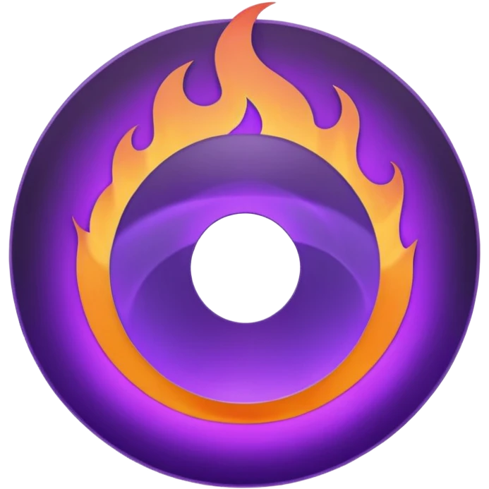 A minimalist CD disc with a subtle fire design, purple flames, with a circle in the middle and a hole in the center emoji