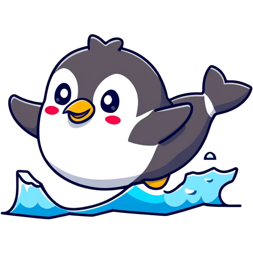Chubby penguin slipping on ice with flippers flailing emoji