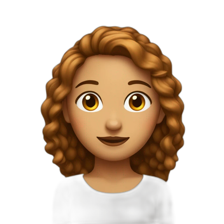 chica con pelo marrrón y largo, ojos marrones y lunares emoji