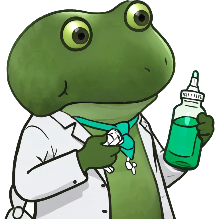 bufo the doctor, holding a green medicine, full doctor outfit emoji