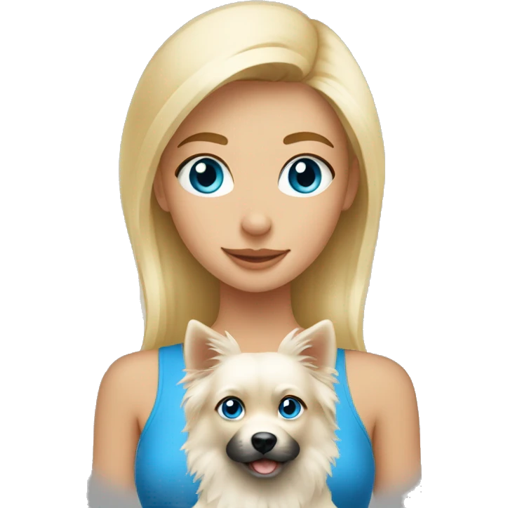 Blonde girl blue eyes holding spitz  emoji