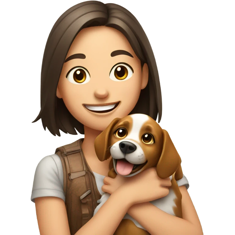 happy girl with dog indoors emoji