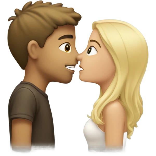 blonde bair boy kissing brunette girl  emoji