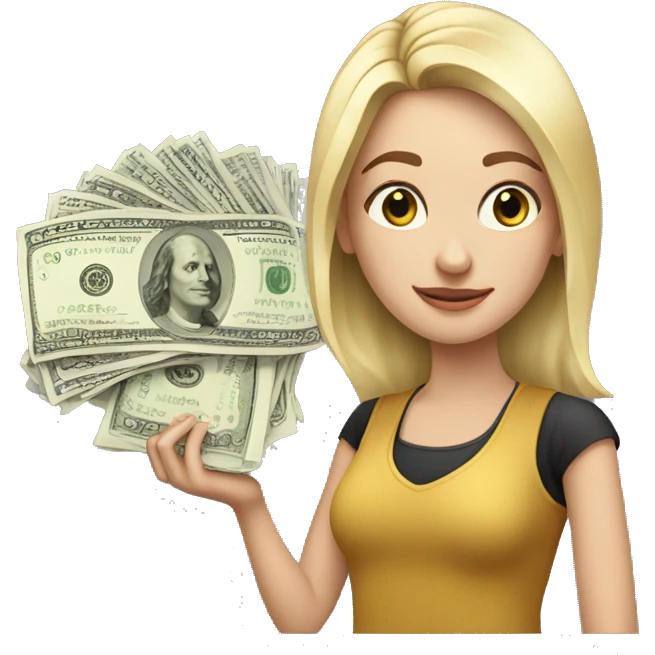 30 years old white girl with money in her hands  emoji