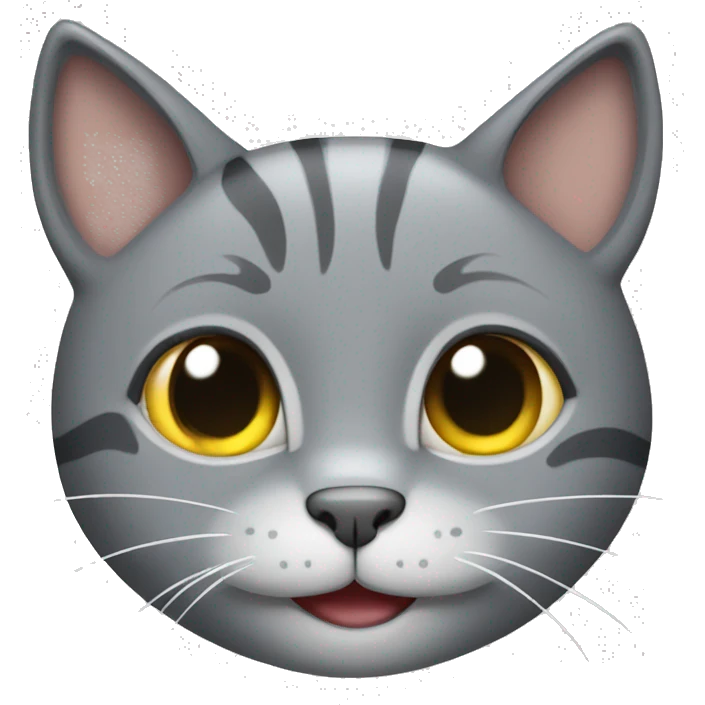 Grey cat who is smilinh emoji