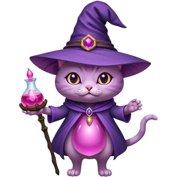 Purple witch cat full body with pink potion 🧪  emoji