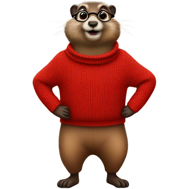 cute groundhog in a fully red sweater and glasses full body shown emoji