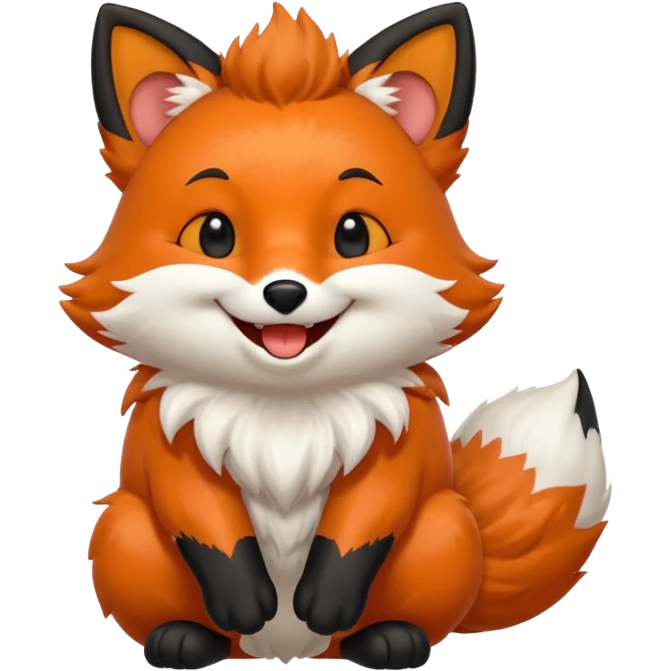 Floofy the Creampuff fox blackish away laughing, chubby. Black paws orange color emoji