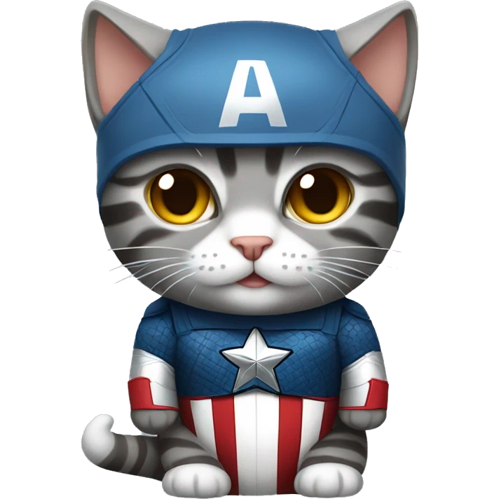 gray tabby cat wearing a Captain America costume  emoji