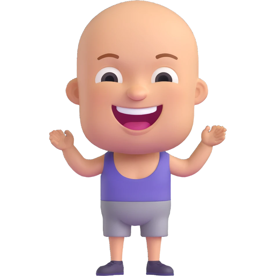 buff bald man laughing, 3D emoji style emoji