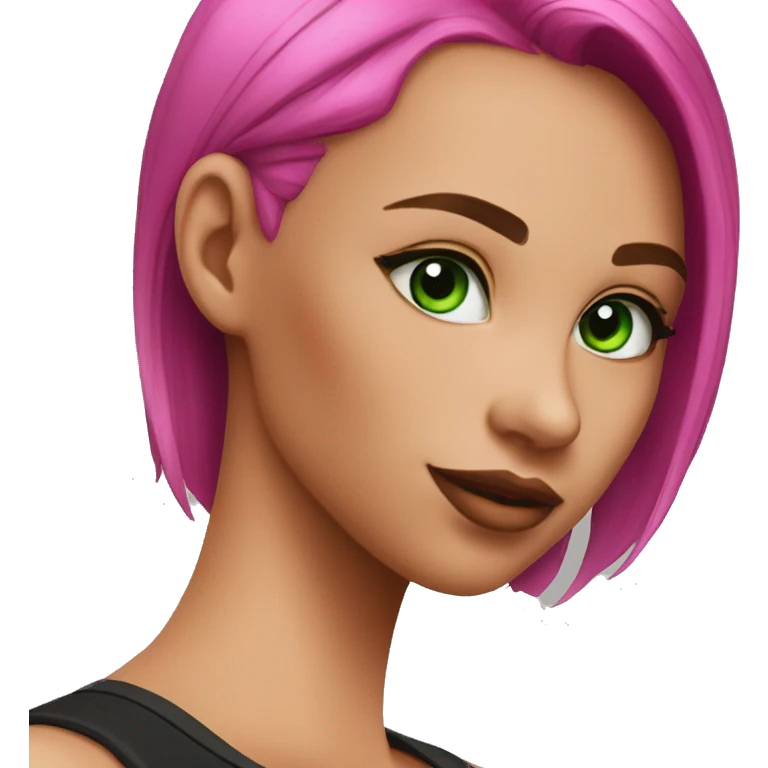 a girl with green eyes and hot pink hair wearing a black tank top, slicked back hairstyle emoji