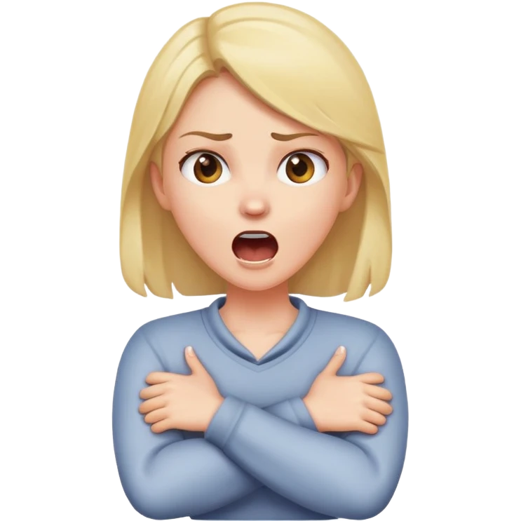 girl holding neck with arms crossed yelling emoji