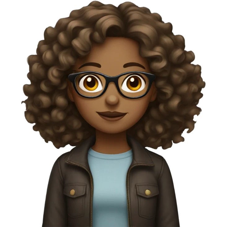 girl with medium length curly hair and glasses, brown skin  emoji